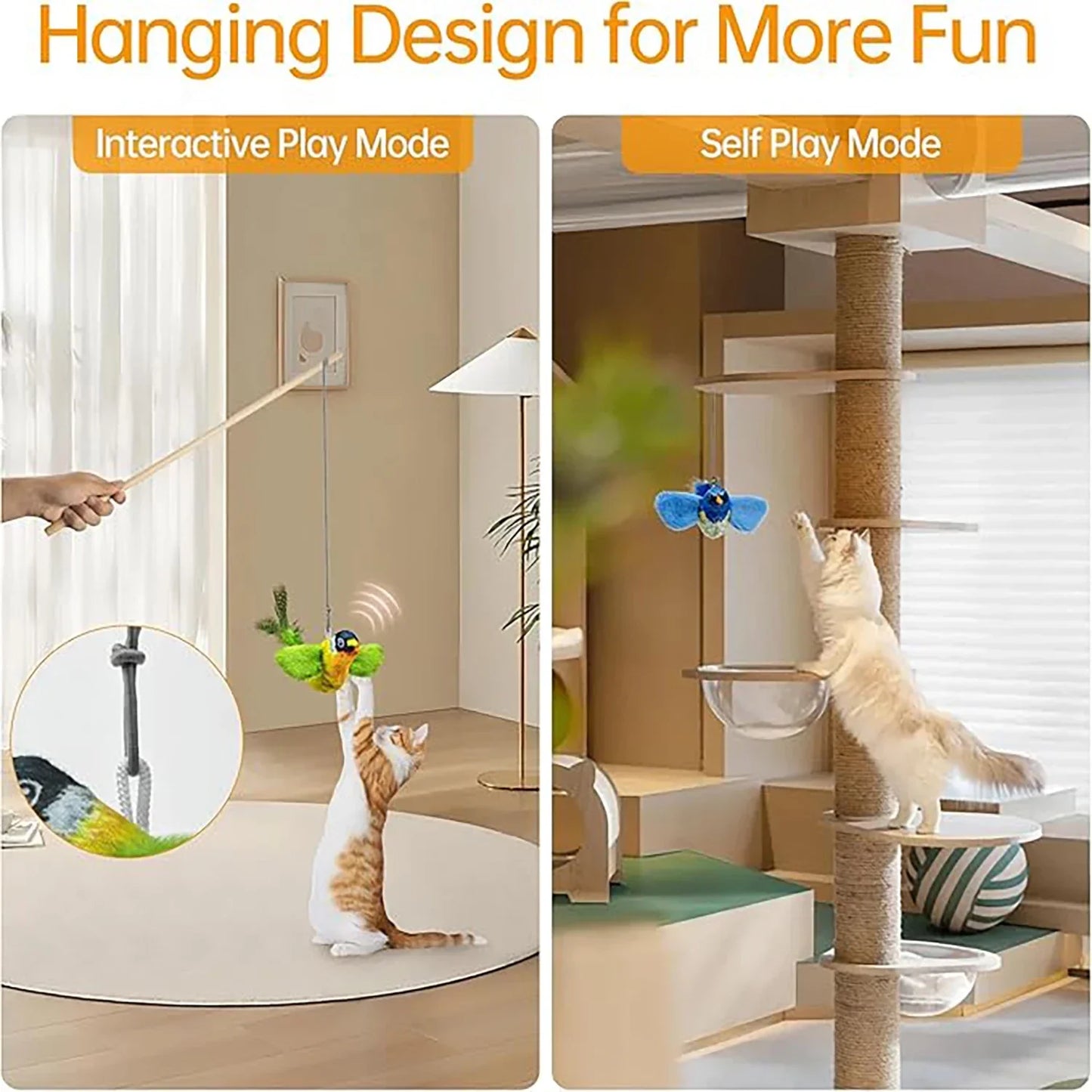Jouet oiseau interactif à accrocher au mur