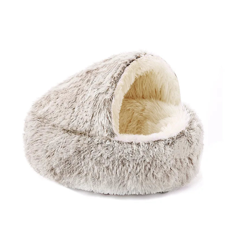 Coussin rond 2-en-1 convertible en nid pour chat