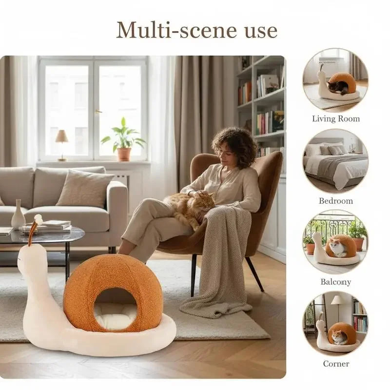 Lit escargot en peluche pour chat — coussin lavable antidérapant