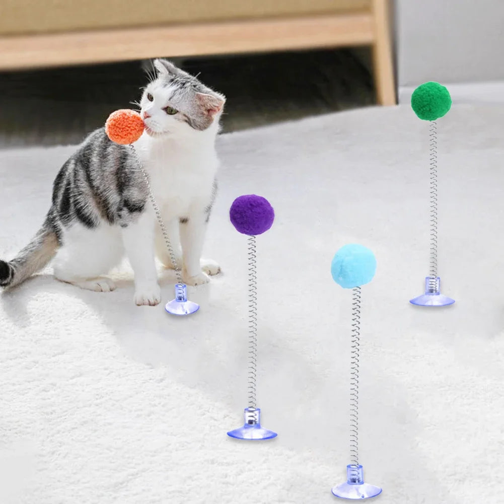 Jouet ressort à ventouse avec pompon — jeu autonome pour chat