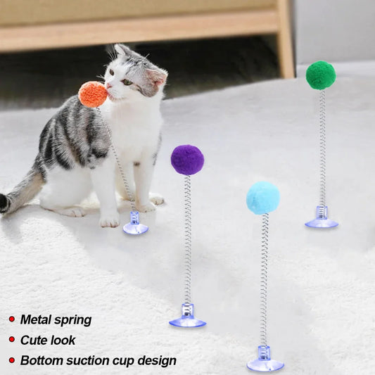 Jouet ressort à ventouse avec pompon — jeu autonome pour chat