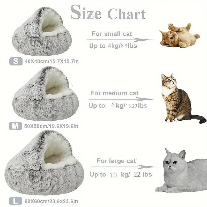 Coussin rond 2-en-1 convertible en nid pour chat