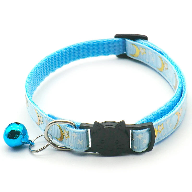 Collier chat étoiles & lune — réfléchissant avec grelot