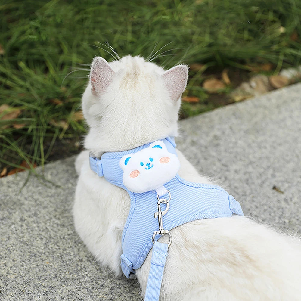 Harnais sac à dos peluche pour chat — escape-proof avec laisse