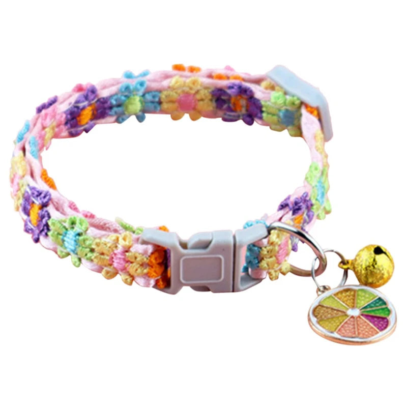 Collier chat coloré avec grelot — motif empreintes