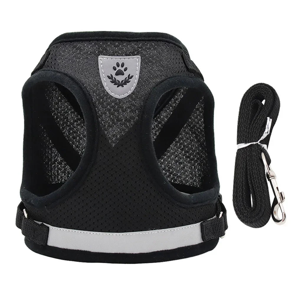 Harnais mesh réfléchissant avec laisse — ajustable pour chat