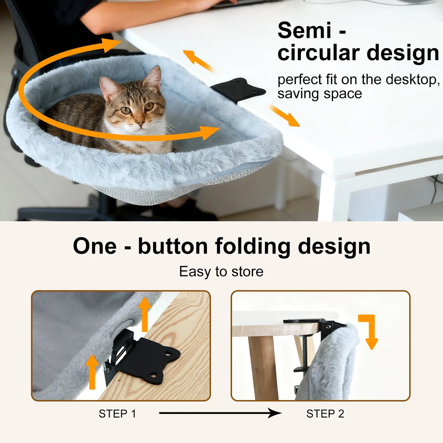 Lit de bureau pliant pour chat — se fixe sur votre bureau