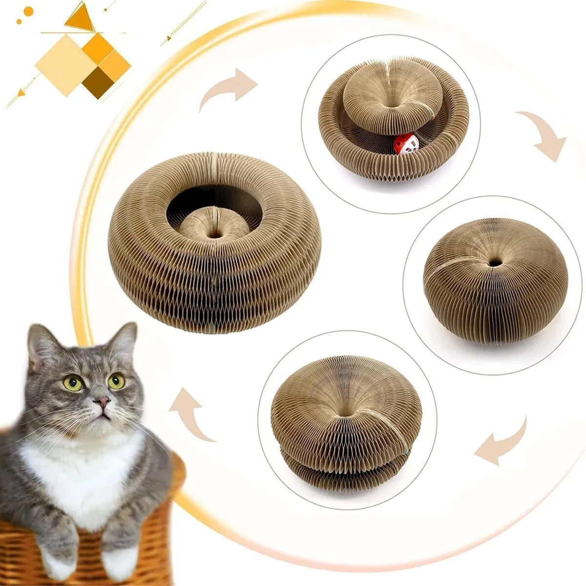 Griffoir orgue en carton ondulé avec balle rotative pour chat