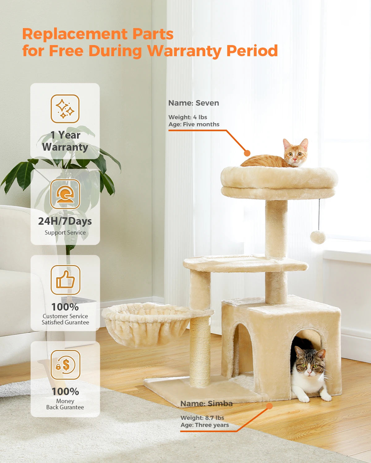 Arbre à chat 73 cm — hamac & griffoirs sisal pour chat d'intérieur