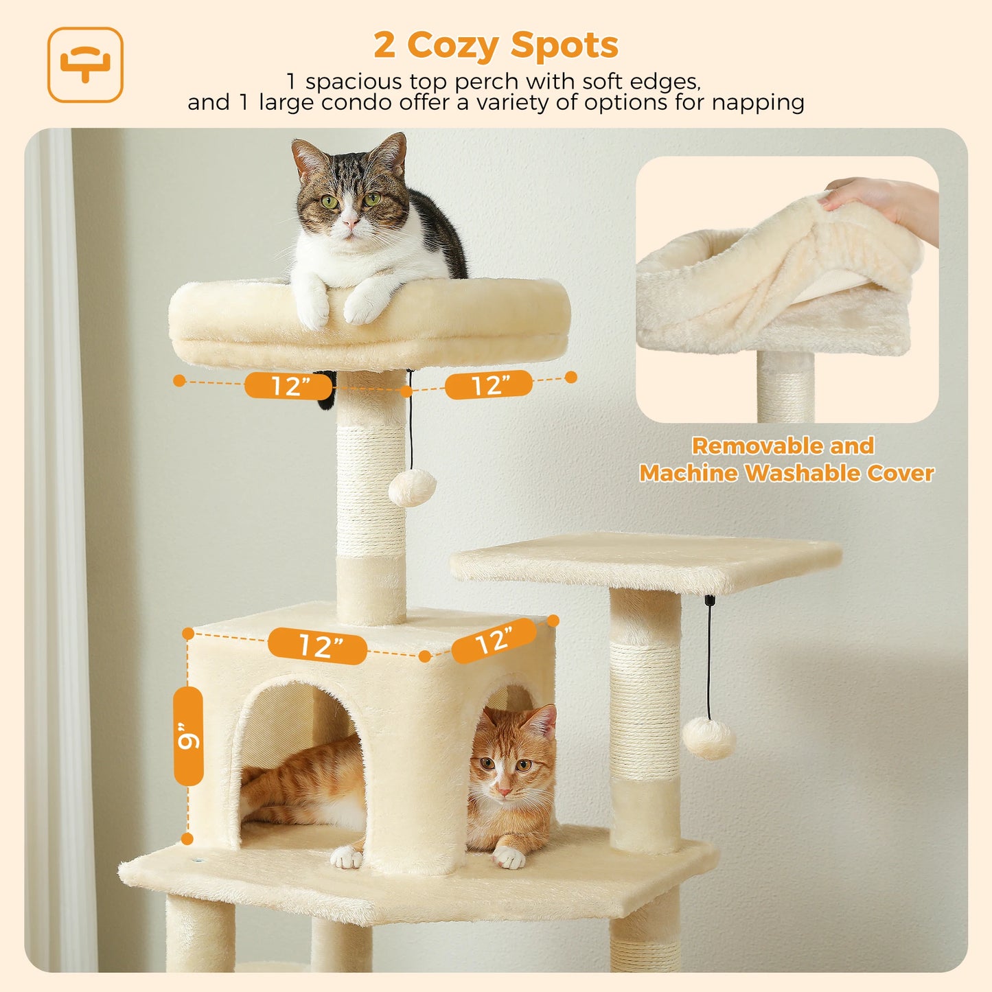 Grand arbre à chat multi-niveaux — sisal, hamac & niches