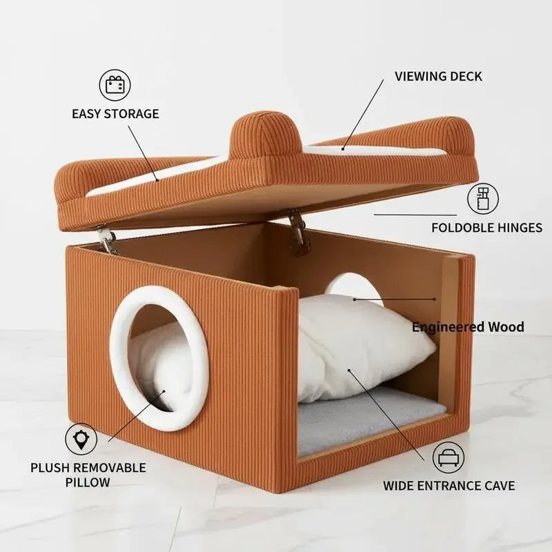 Lit caverne en sisal avec coussin doux — griffoir intégré