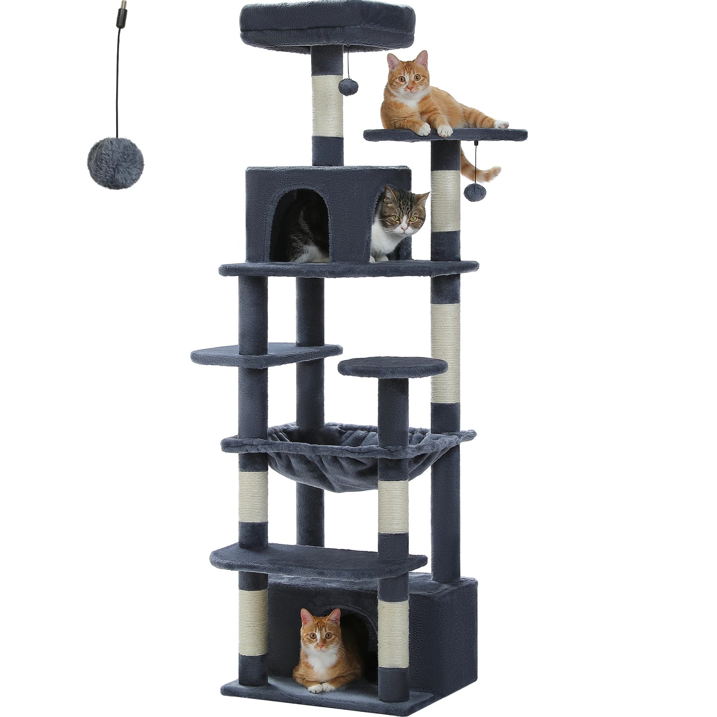 Grand arbre à chat multi-niveaux — sisal, hamac & niches