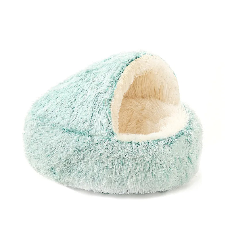 Coussin rond 2-en-1 convertible en nid pour chat