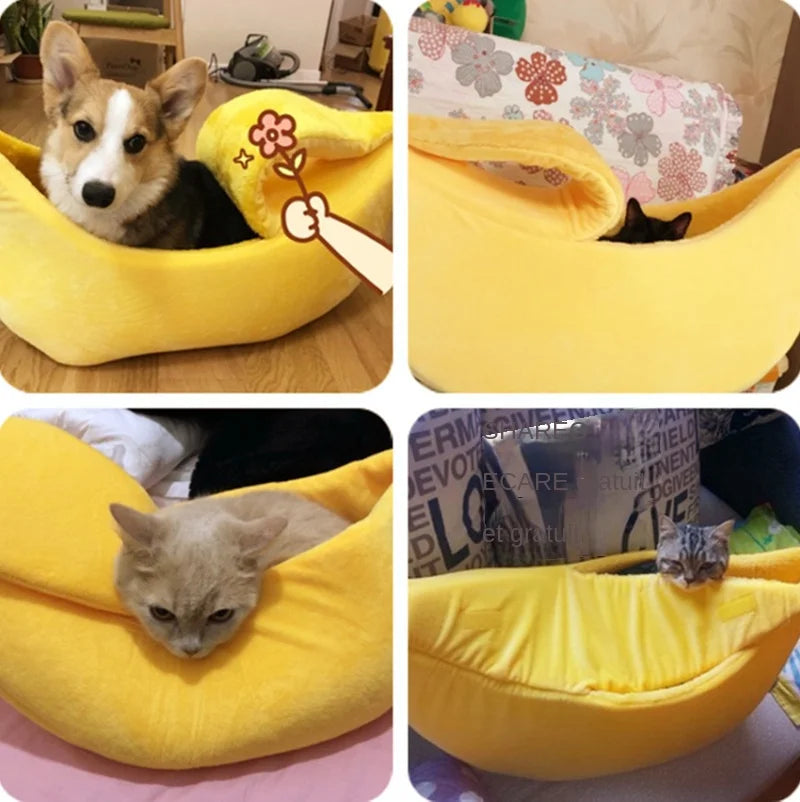 Lit banane moelleux pour chat — la cachette tendance