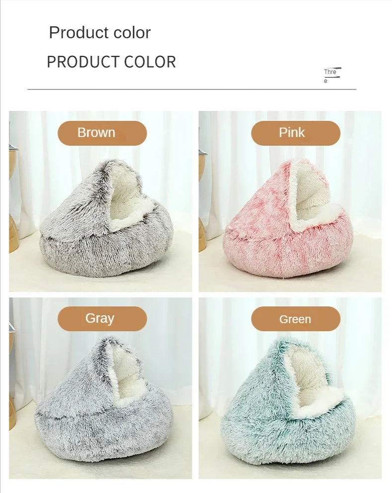 Coussin rond 2-en-1 convertible en nid pour chat
