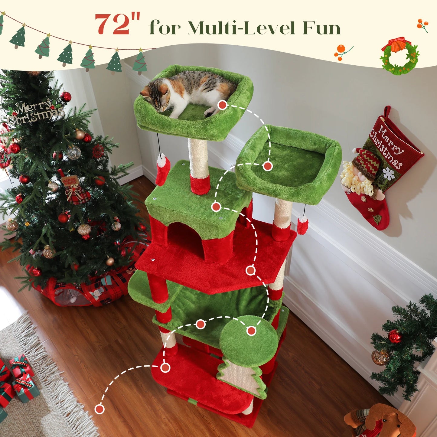 Grand arbre à chat multi-niveaux — sisal, hamac & niches