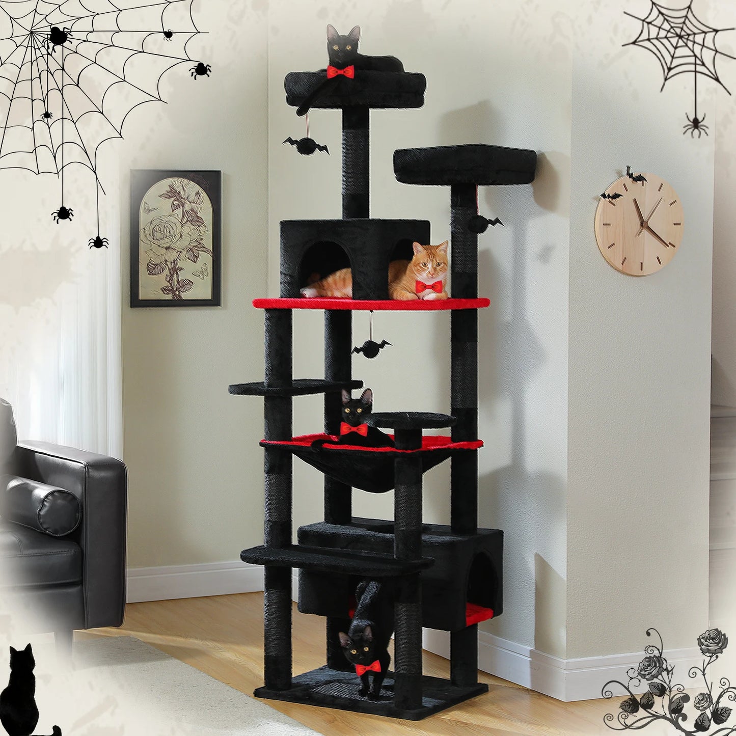 Grand arbre à chat multi-niveaux — sisal, hamac & niches