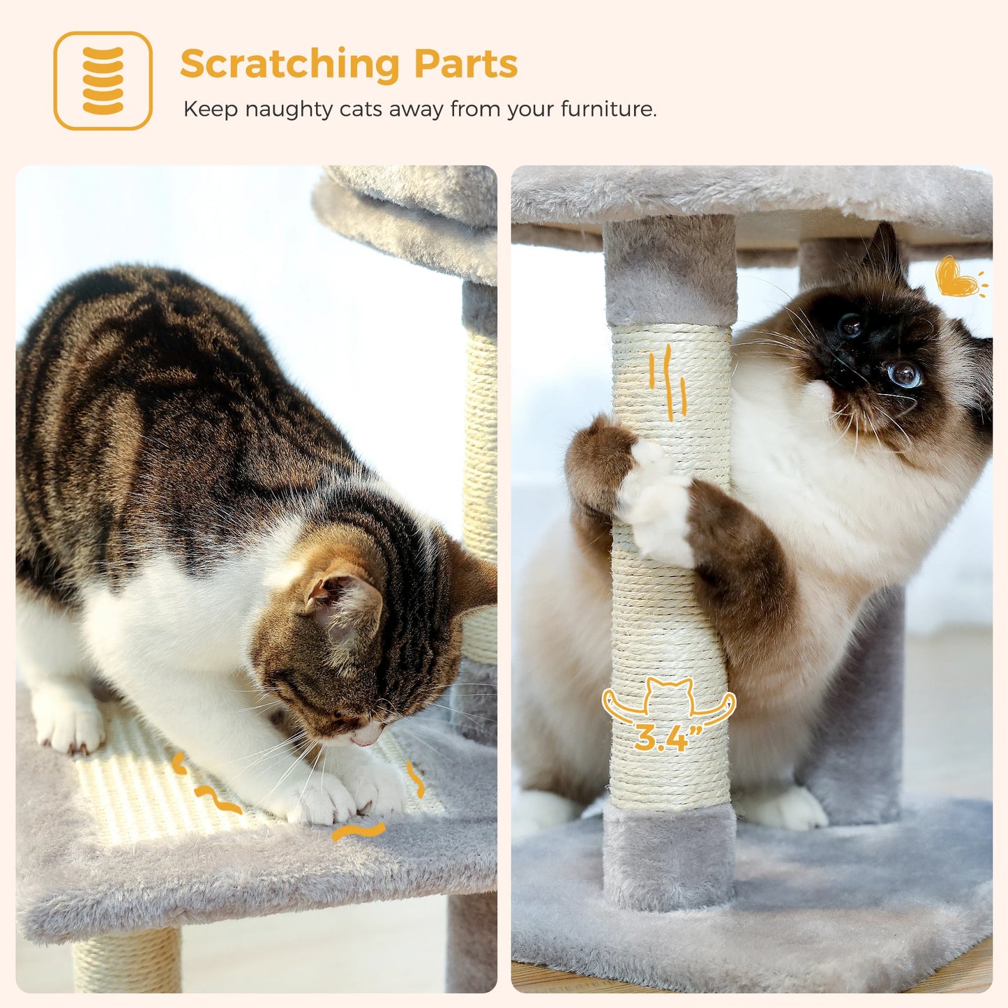 Arbre à chat 73 cm — hamac & griffoirs sisal pour chat d'intérieur