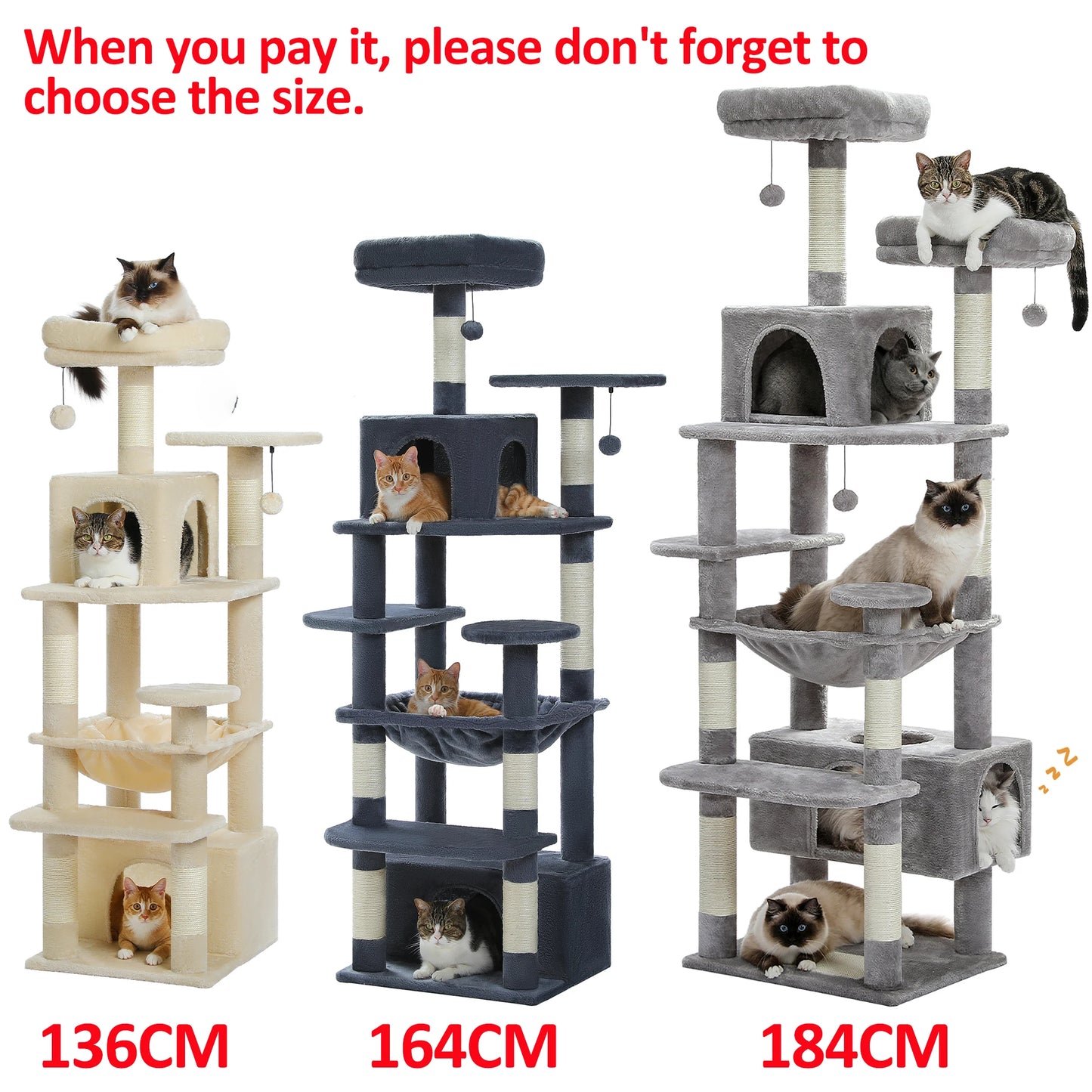 Grand arbre à chat multi-niveaux — sisal, hamac & niches