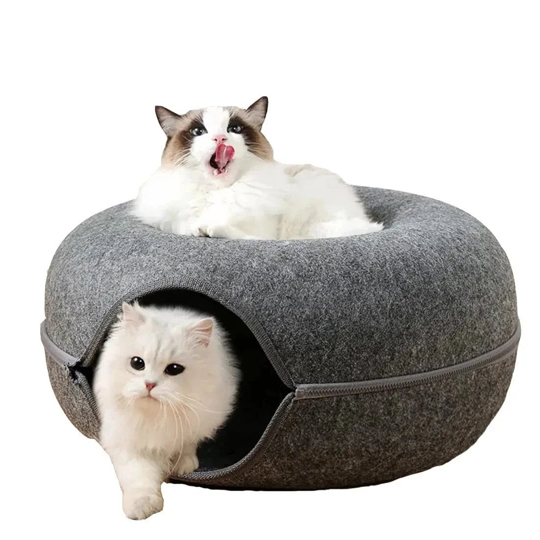 Tunnel-nid en feutre 3-en-1 pour chat — griffoir et couchage