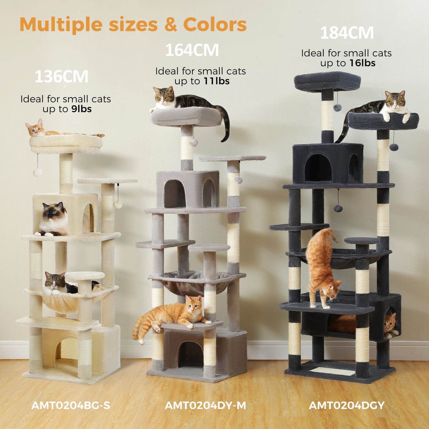 Grand arbre à chat multi-niveaux — sisal, hamac & niches