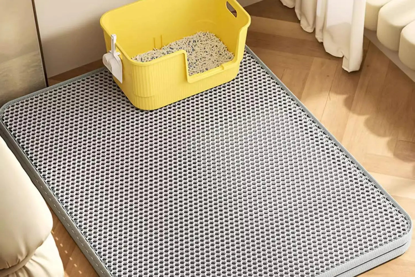 Tapis de litière double couche imperméable — anti-débordement pour chat