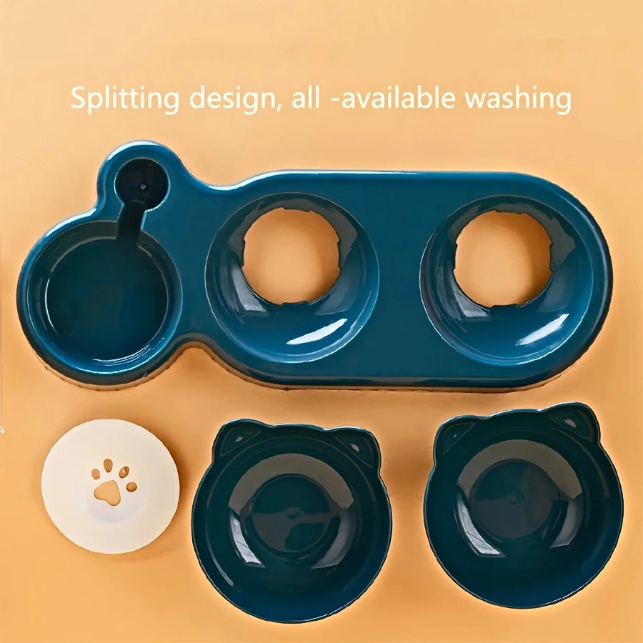 Set 3-en-1 gamelles & fontaine gravité — design oreilles de chat