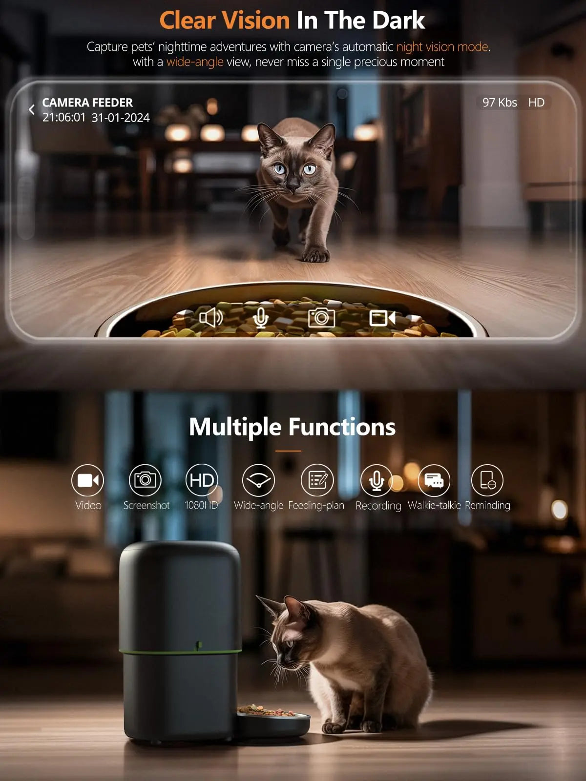 Distributeur automatique avec caméra HD 1080p et application Tuya